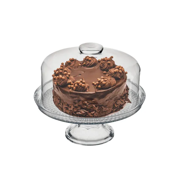 Boleira de Vidro com Pé e Tampa Vitazza Prato 28cm para Bolo, Doces, Sobremesas, Decoração