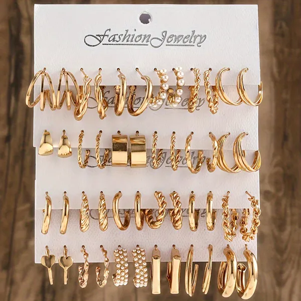 Conjunto de 24 Pares de Brincos Torção Geométrica em C