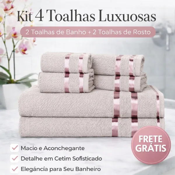 Kit 4 Toalhas Riviera 2 Banho + 2 Rosto Em Algodão 100% Premium