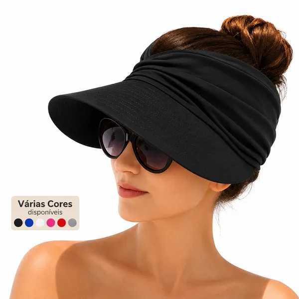 Viseira Feminina Turbante Moda Praia Piscina Dois Em Um Proteção Solar UV