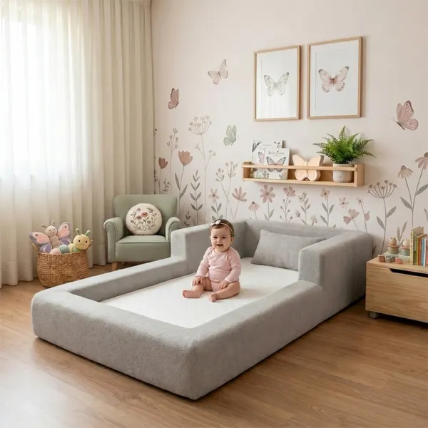 Cama Montessoriana Solteiro Aconchego 100% Espuma Cinza Keiko