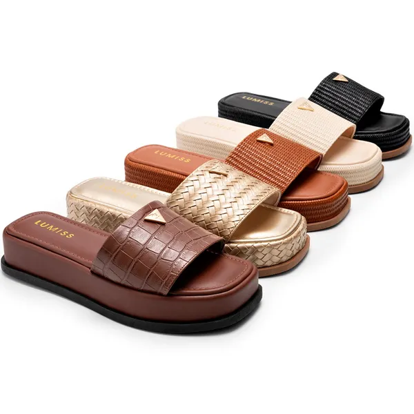 Tamanco Feminino Lumiss Sandália Flatform Chinelo Confortável Juta