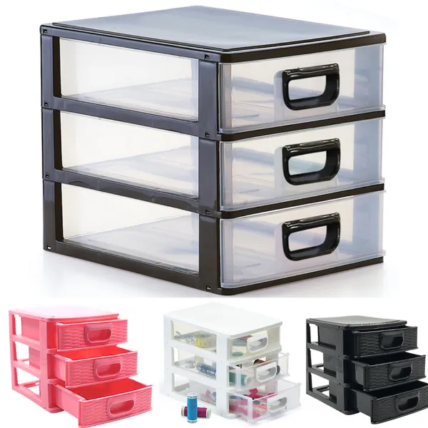 Gaveteiro Organizador De Mesa - Acessórios Brincos Maquiagem Remédio Medicamento Linhas Costura-3 Gavetas
