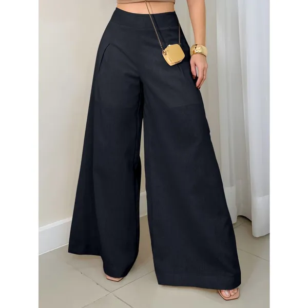 EMILI Calça Pantalona Feminina Linho Zíper Lateral Forro Short 93143