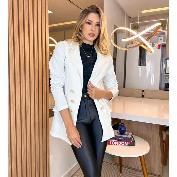 Blazer Feminino Casaquinho Alfaiataria Casaco Social Com Botão Lindo Super Envio
