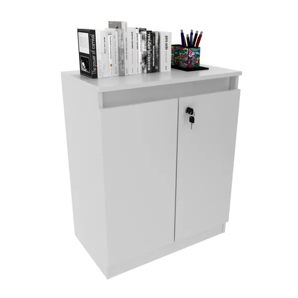 Balcão para Escritório Com Chave Home Office 2 Portas Branco - Tecnomobili