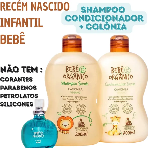 Kit Banho  Shampoo + Condicionador + Colônia Sem Álcool -Recém Nascido -Bebê -Infantil - Sem lagrimas