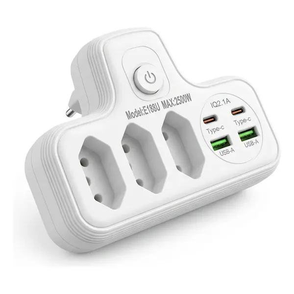 Adaptador Conector De Extensão Portátil 3 Universal Plug Carregador Rápido 2 Usb 2 Tipe-C - SMILE