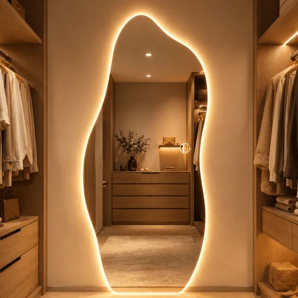 Espelho Lopazzi Orgânico Corpo Inteiro 170x70cm com 3 Tonalidades de Led Quente Neutro e Frio Para Decoração de Luxo