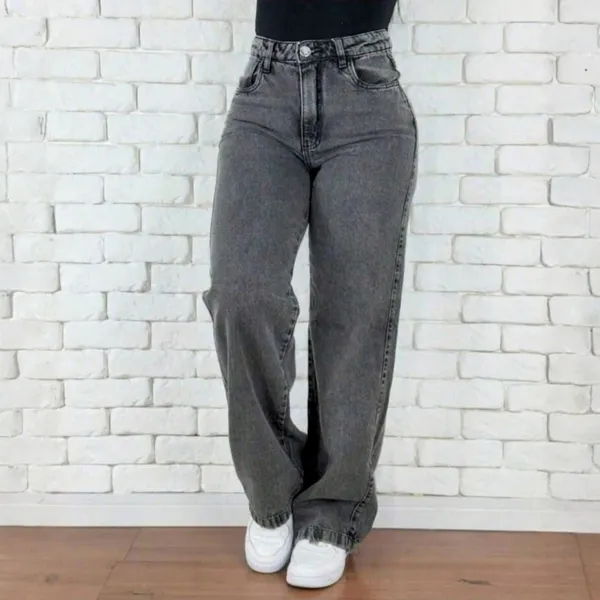 Calça Jeans Feminina Wide Leg Premium Cintura Alta Levanta Bumbum