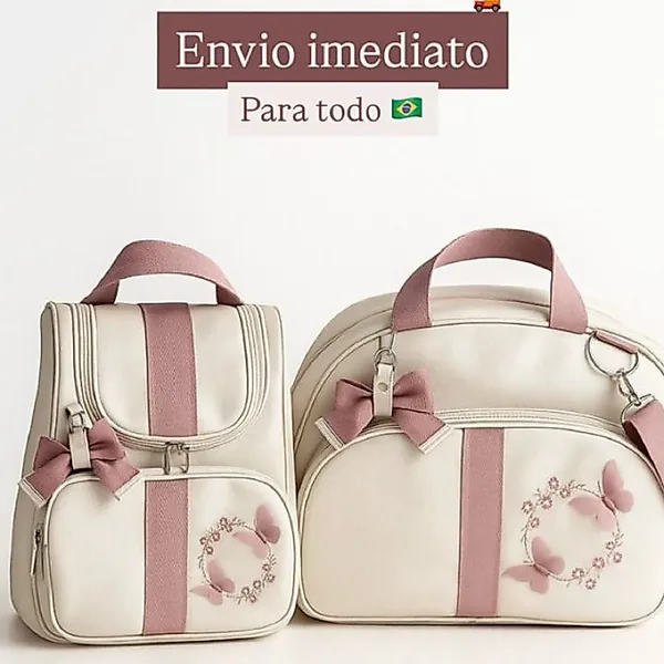 Bolsas Maternidade Peças Bordado Luxo / 2 Peças Safari / Menino/Menina Borboletas mamãe e bebê