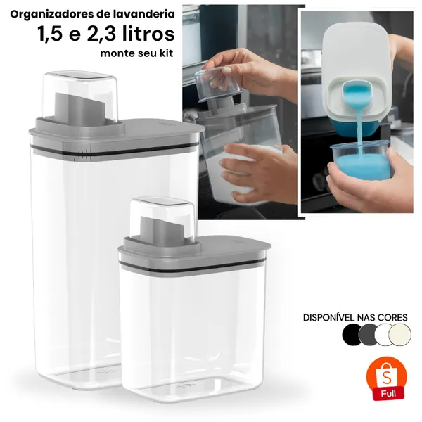 DISPENSER ORGANIZADOR DE LAVANDERIA 1,5L / 2,3 ACRÍLICO PORTA AMACIANTE SABÃO EM Pó SABONETE LIQUIDO