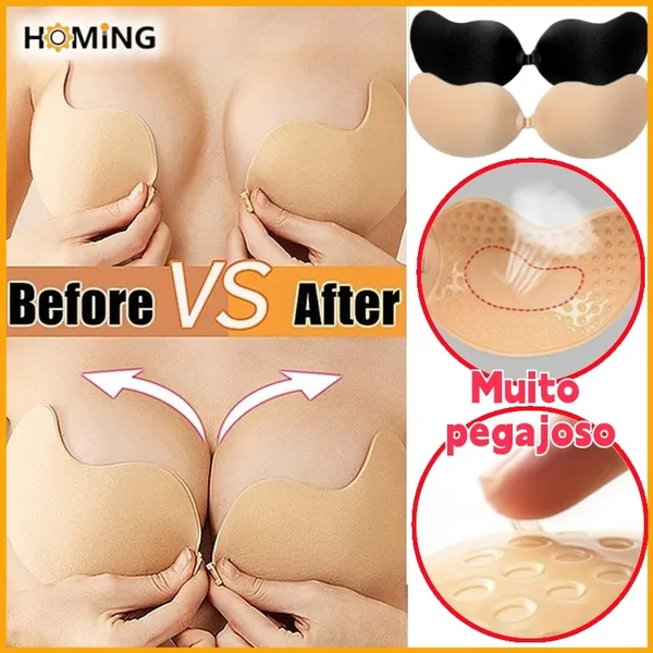 Sutiã Adesivo Sem Alças Push Up Silicone Invisivel Levanta Seio Alto Colante Reutilizável para Mulheres