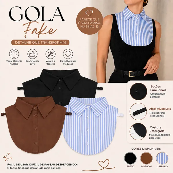 Gola Fake Feminina Gola Falsa Camisa Social Removível Tricoline Algodão viscose Fabricação nacional