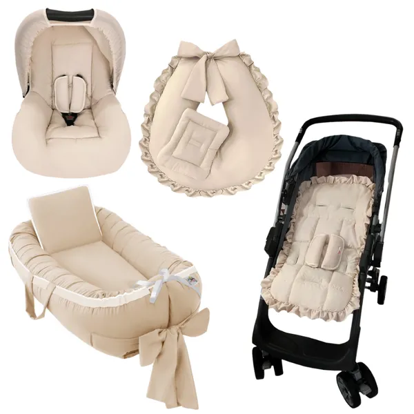 Kit Bebê - Ninho Redutor + Almofada Amamentar + Capa Bebe Conforto Capota Protetores + Capa Carrinho