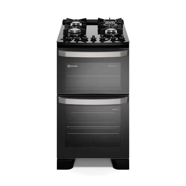 FOGÃO 4 BOCAS ELECTROLUX PRETO EXPERIENCE MESA DE VIDRO, 2 FORNOS E GRADE DE FERRO FUNDIDO (FE4DB)