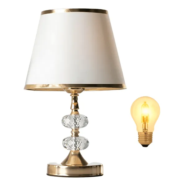 Abajur Dourado com Cúpula Branca, Sensor Touch 3 Toques e Lâmpada Halógena Dimerizável 34cm