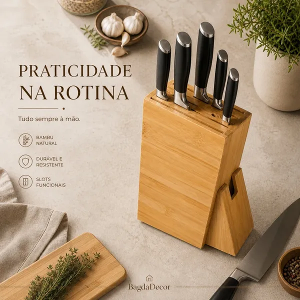 Faqueiro Porta Facas de Bambu 🍃 Organizador Durável para Cozinha Moderna com Envio Imediato 📦