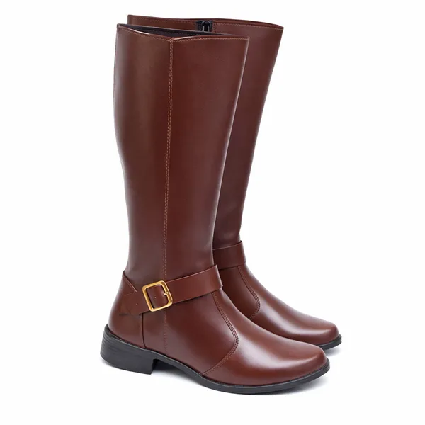 Bota Montaria Feminina Cano Médio Salto Grosso Confortável Elegante Bico Redondo