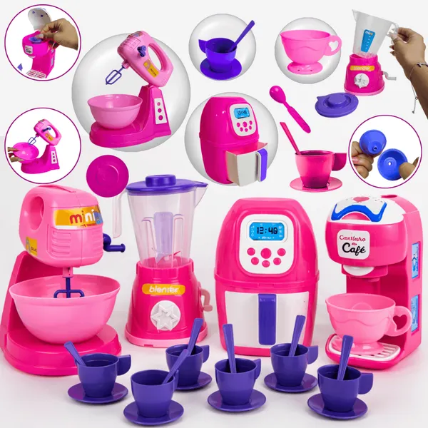 Kit Cozinha Infantil 25pcs Brinquedo Eletrodomésticos Comidinhas Acessórios