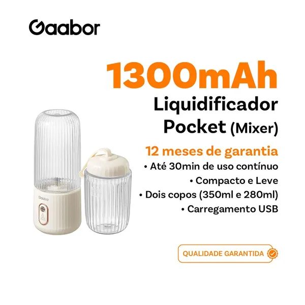 Mini Liquidificador Portátil Gaabor 350ml + 280ml