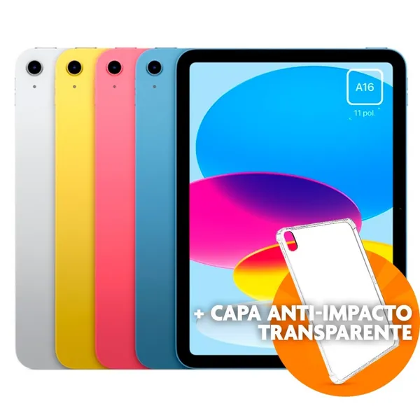 Tablet Apple iPad 11 Geração A16 128GB Wi-Fi 10,9" + Capa TPU Transparente Lacado