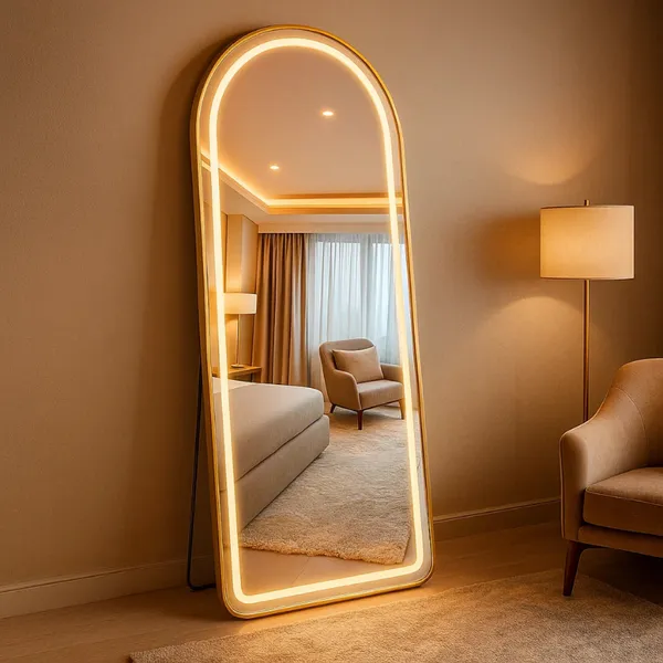 Espelho Lopazzi Base Reta 170X70 com Suporte de Chão + LED 3 Intensidades Jateado Lopazzi Quarto Sala