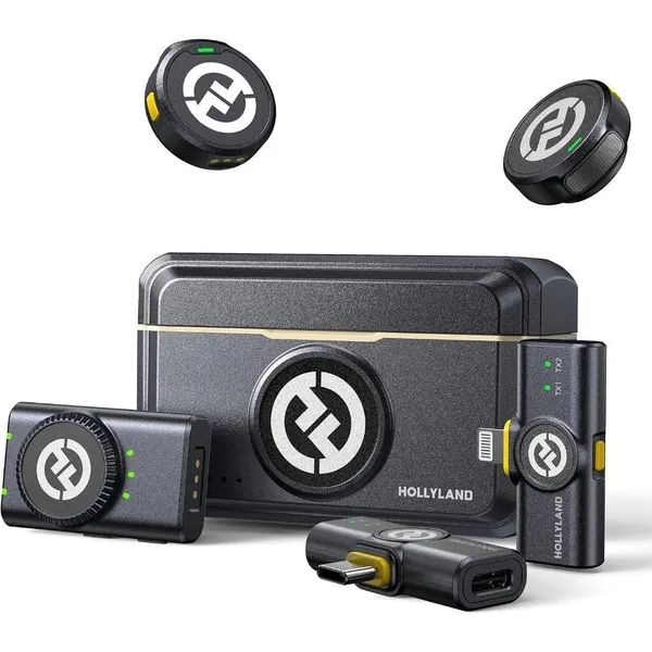 MICROFONE LAPELA BLUETOOTH SEM FIO HOLLYLAND LARK M2 VERSÃO LIGHTING USB-C CÂMERA COMBO DUO ORIGINAL
