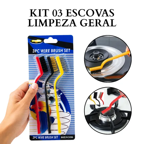 Escova de Aço Nylon e Latão Limpeza Pesada Fogão Grelha Kit 3/6/9