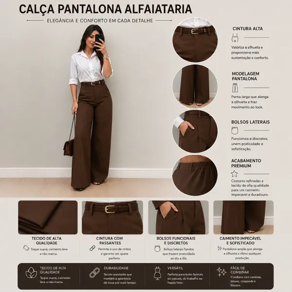 Calça Feminina Pantalona Feminina Tecido Premium Elegante Chique Moderno