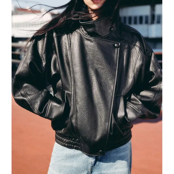 Mulheres Soltas Jaqueta De Couro Oversized Outono Inverno