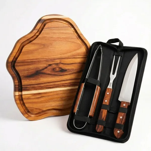 Kit Tabua Churrasco com Estojo Completo Garfo Faca e Pegador Personalizado