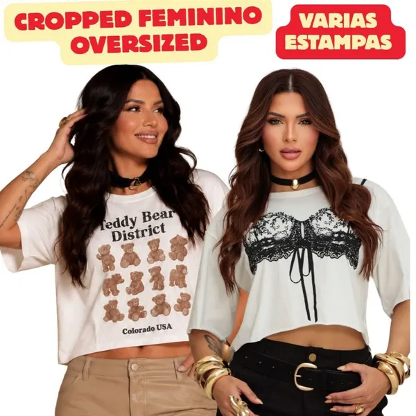 Cropped Oversized Feminino  Diversas Estampas 100% Algodao