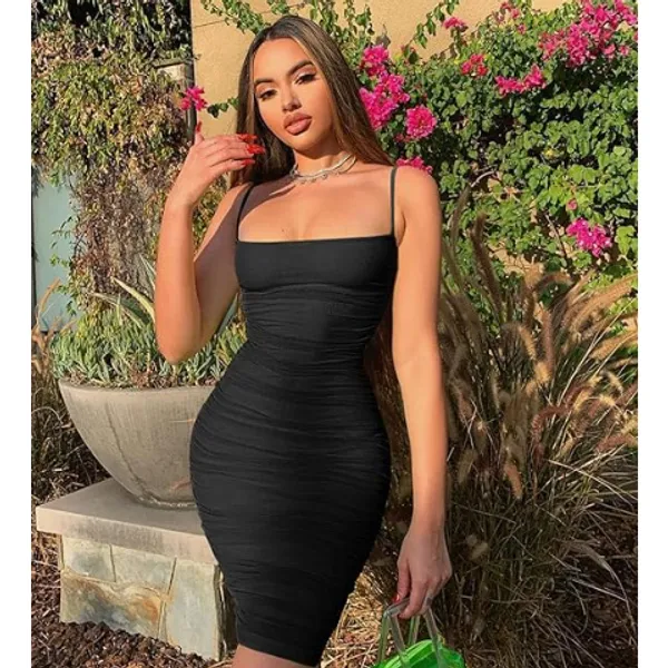 Vestido  Femino Midi Alcinha Plissado Tubinho Moda Gringa