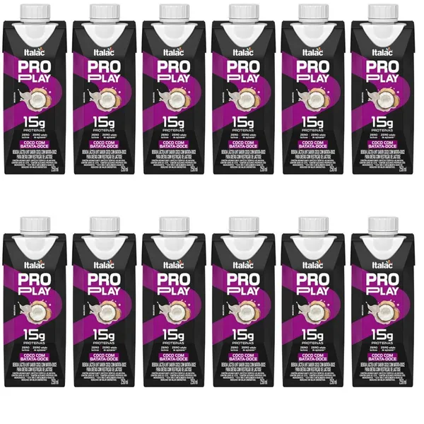 Kit 12x Bebida Láctea Zero Lactose Pro Play Caixa de 250ml Italac