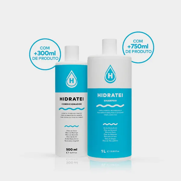 Kit Multifuncional Big Size Hidratei | Shampoo 1L + Condicionador 500ml