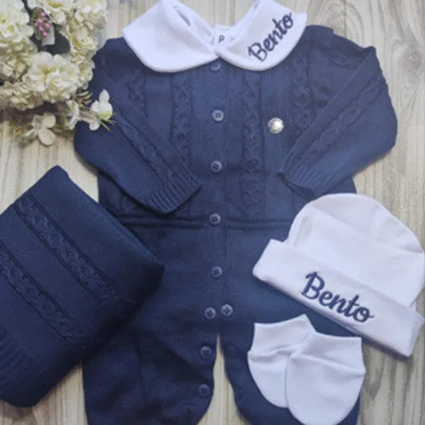 Kit  3 peças  Body + touca Personalizada e 1 par de luvas bebê kit para compor saída maternidade menino menina