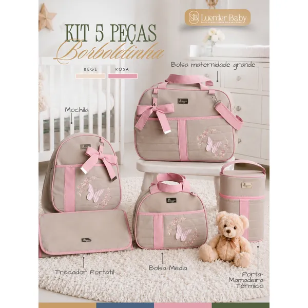 Kit Bolsa Maternidade Menino/Menina Mala de Luxo Térmica Impermeável Luender Baby