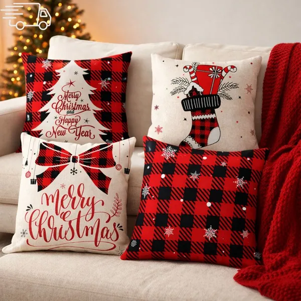 Kit Decorativo com 04 Capas de Almofadas Natalinas
