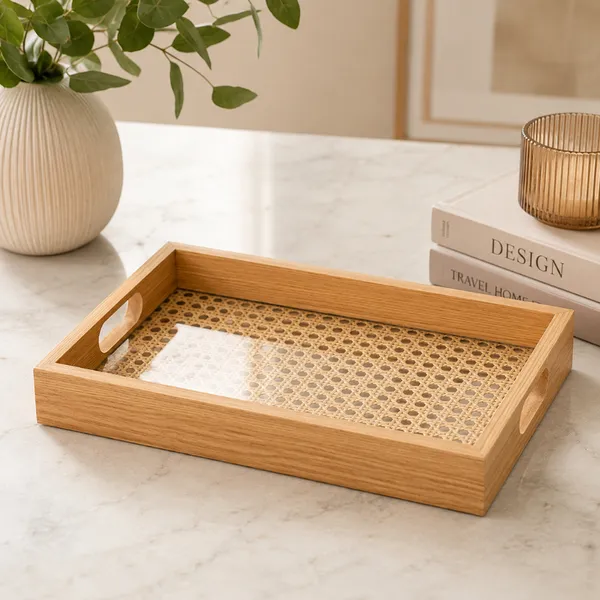 Bandeja Decorativa Retangular de MDF com Fundo Treliça 31,5x21,5cm - Lyor