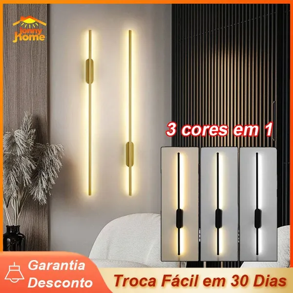 80CM LUMINáRIA ARANDELA DE PAREDE LINEAR MODERNA LUZ DE 3 CORES EM 1 PARA SALA DE JANTAR QUARTO E COZINHA BIVOLT