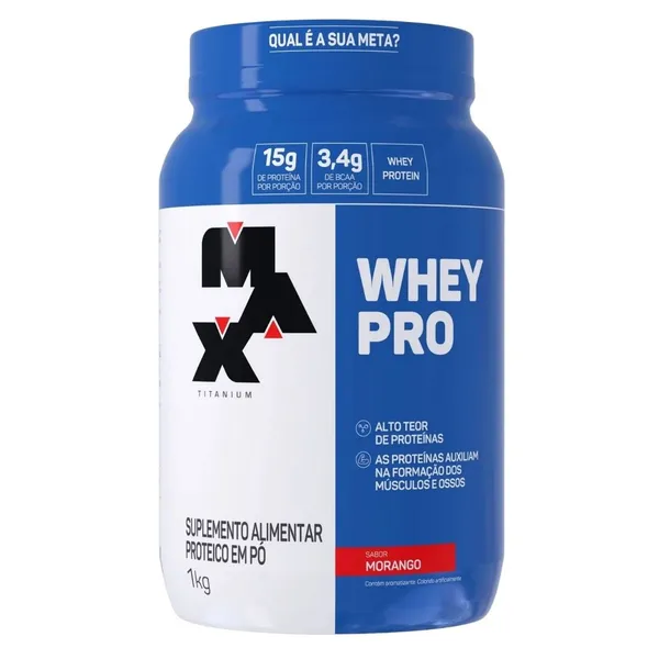 WHEY PRO POTE 1KG SABOR MORANGO MAX TITANIUM