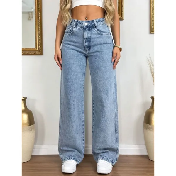 Calça Wid Leg MARMORIZADA Jeans Feminino Sem lycra
