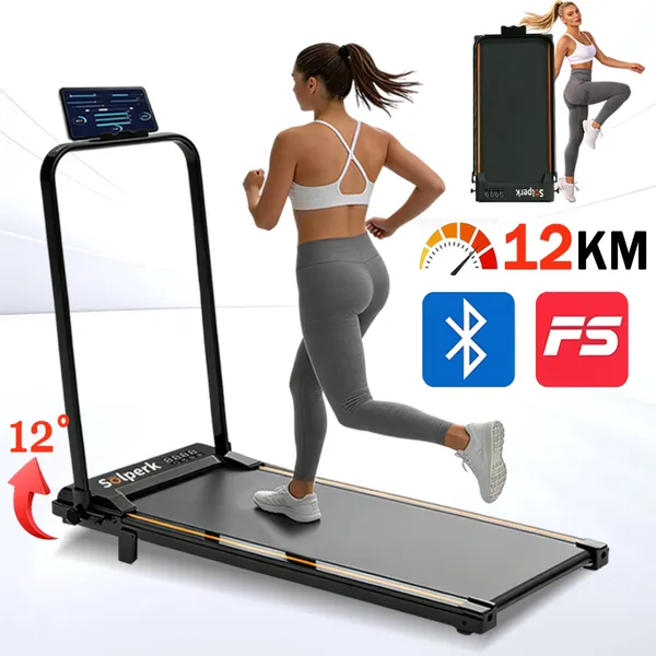 Esteira Elétrica Doméstica 2.0HP Dobrável Silenciosa Bluetooth 12km/h Suporta 120kg, Ergométrica para Casa