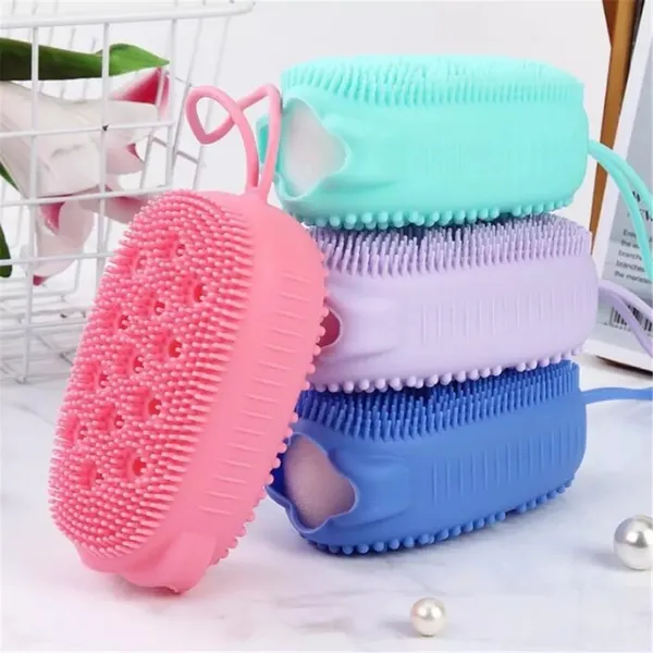 Esponja Bucha De Silicone Com Porta Sabão Escova Para Banho