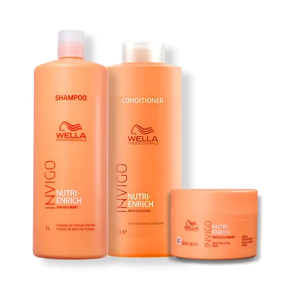Kit Wella - Shampoo 1L , Condicionador 1L e Máscara 150g Enrich