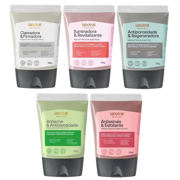 Máscara Facial de Argila Labotrat 130g Clareadora Purificante Antioleosidade Esfoliante