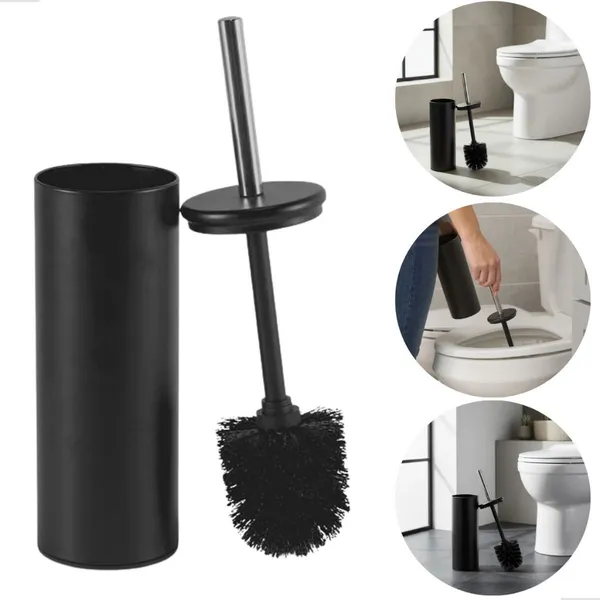 Escova Sanitária Limpeza Vaso Sanitário Banheiro Matte Com Cabo Suporte Inox Preto Powermaid