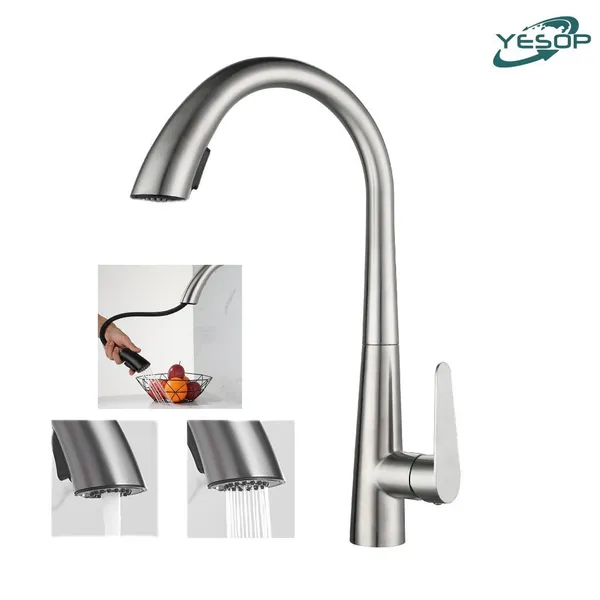 YESOP Torneira Cozinha Gourmet Monocomando Extensível Inox Escovado Spray Ducha 360°