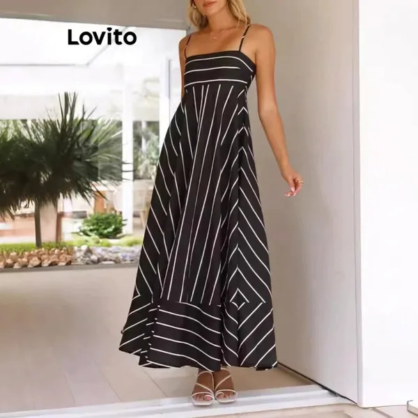 Lovito Vestido Feminino com Listras Assimétricas DRNS72BX385